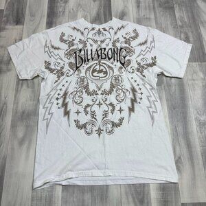 ✅Mens LARGE Billabong White Graphic T-Shirt 100% Cotton Grunge Skater Surf Y2K